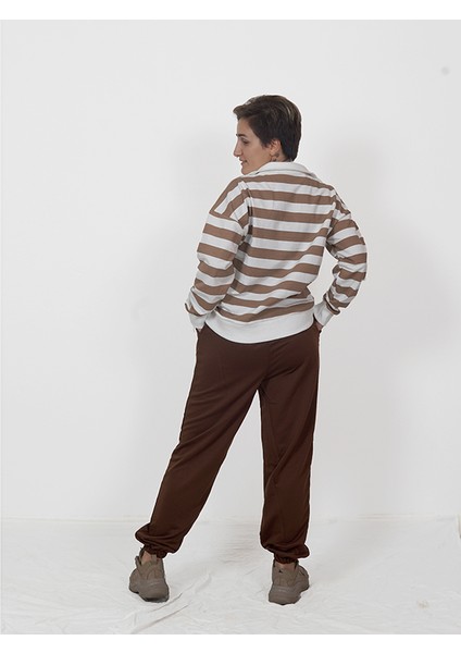 Kahverengi Beyaz Zebra Desen Eşofman Takımı