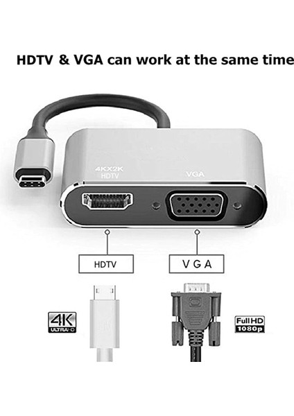 Apple Macbook 13.3' Pro 2020 Hub Type-C & 4K Hdtv VGA USB 3.0 Pd 4 In 1 Adaptör Çoklayıcı