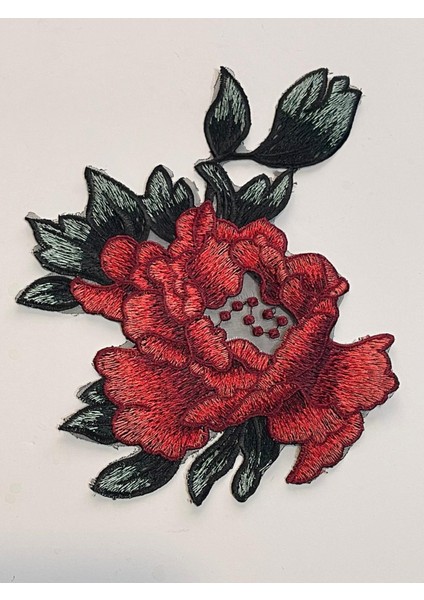 23X17 cm Nakış Işleme Kırmızzı Gül Güpür Aplik Yama