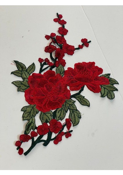 33X23 cm Nakış Işleme Kırmızı Gül Aplik Yama Aksesuar Güpür