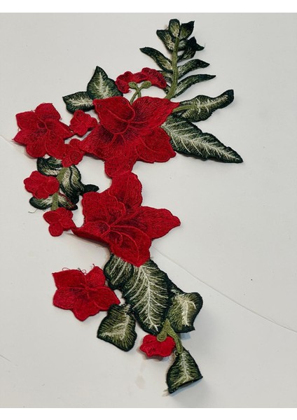 38X19 cm Nakış Işleme Kırmızı Gül Güpür Yama Aplik fiyatları