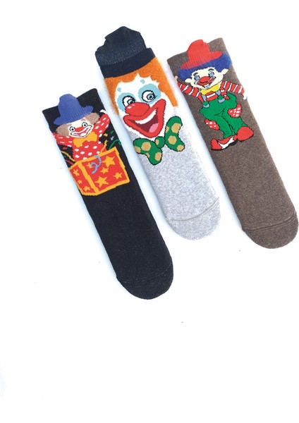 Mem Socks 3'lü Palyaço Desenli Kaydırmaz Havlu Çocuk Çorabı