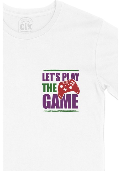 Mor Lets Play The Game Cep Logo Tasarımlı Beyaz Tişört