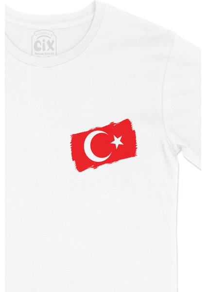 Dikdörtgen Türk Bayraklı Cep Logo Tasarımlı Beyaz Tişört fiyatları