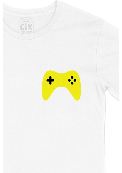 Sarı Joystick Cep Logo Tasarımlı Beyaz Tişört fiyatları