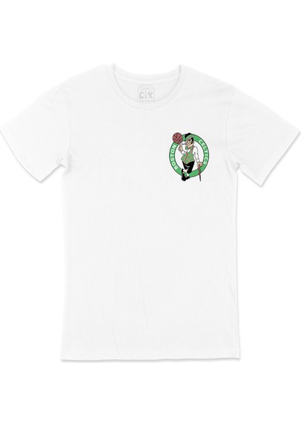 Boston Celtics Cep Logo Tasarımlı Beyaz Tişört