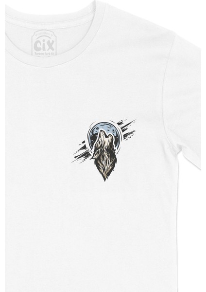 Ay ve Kurt Cep Logo Tasarımlı Beyaz Tişört fiyatları