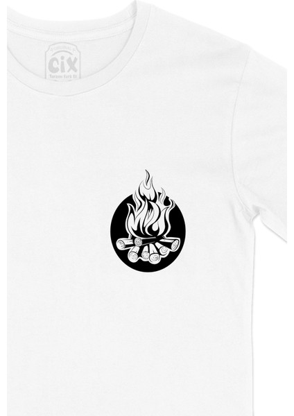 Kamp Ateşi Cep Logo Tasarımlı Beyaz Tişört fiyatları