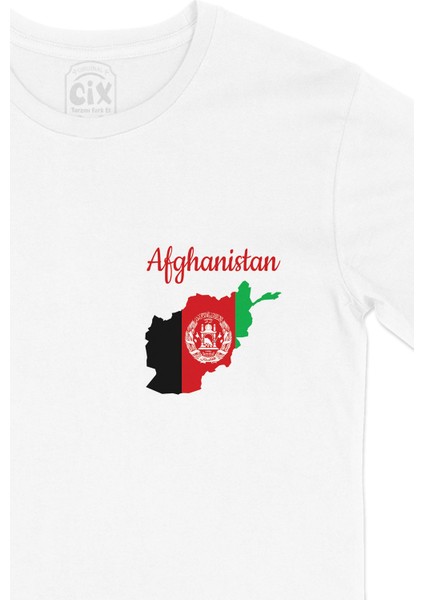 Afghanistan Harita ve Bayrak Cep Logo Tasarımlı Beyaz Tişört fiyatları