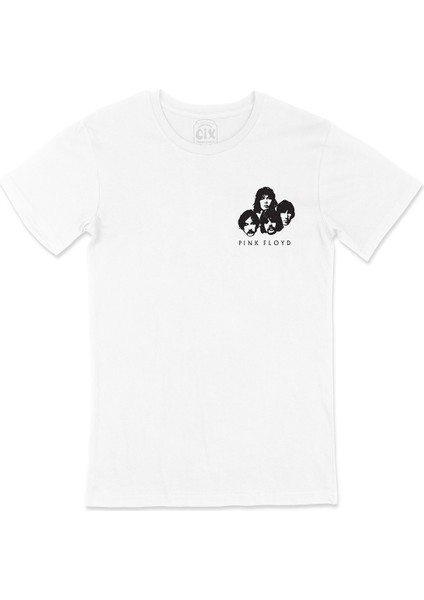 Pink Floyd Üyeleri Cep Logo Tasarımlı Beyaz Tişört
