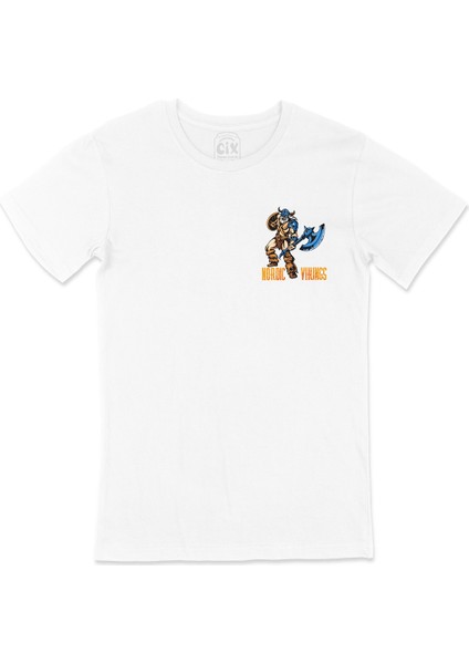 Baltalı Nordic Viking Cep Logo Tasarımlı Beyaz Tişört