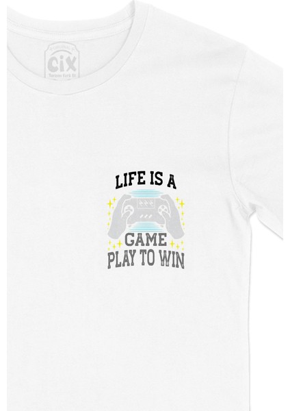 Life Is A Game Cep Logo Tasarımlı Beyaz Tişört fiyatları