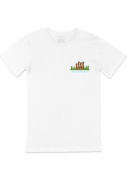 Paskalya Adası Cep Logo Tasarımlı Beyaz Tişört