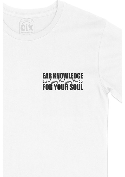 Ear Knowledge For Your Soul Cep Logo Tasarımlı Beyaz Tişört fiyatları
