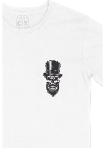 Şapkalı Kuru Kafa Cep Logo Tasarımlı Beyaz Tişört fiyatları