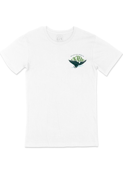 Wild Life World Cep Logo Tasarımlı Beyaz Tişört