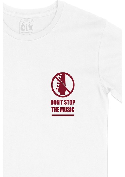 Do Not Stop The Music Cep Logo Tasarımlı Beyaz Tişört