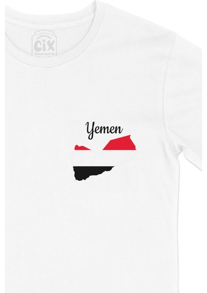 Yemen Haritalı ve Bayraklı Cep Logo Tasarımlı Beyaz Tişört fiyatları