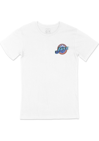 Utah Jazz Old Logo Cep Logo Tasarımlı Beyaz Tişört