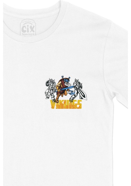 Vikings Üçlü Cep Logo Tasarımlı Beyaz Tişört fiyatları