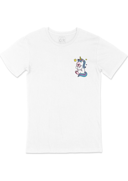 Unicorn Cep Logo Tasarımlı Beyaz Tişört