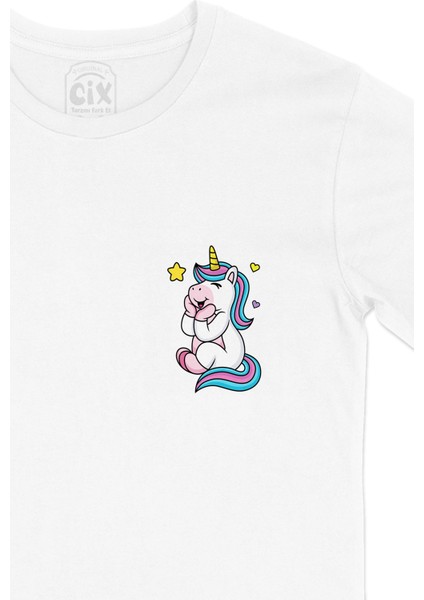 Unicorn Cep Logo Tasarımlı Beyaz Tişört