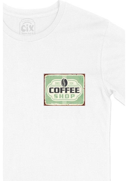 Coffee Shop Cep Logo Tasarımlı Beyaz Tişört fiyatları