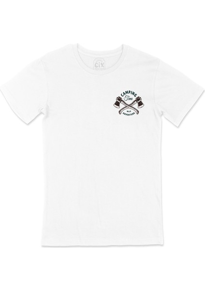 Wild Adventure Cep Logo Tasarımlı Beyaz Tişört