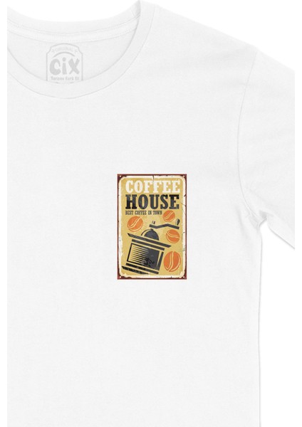 Coffee House Cep Logo Tasarımlı Beyaz Tişört fiyatları