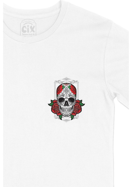 Kuru Kafa Güllü Cep Logo Tasarımlı Beyaz Tişört fiyatları