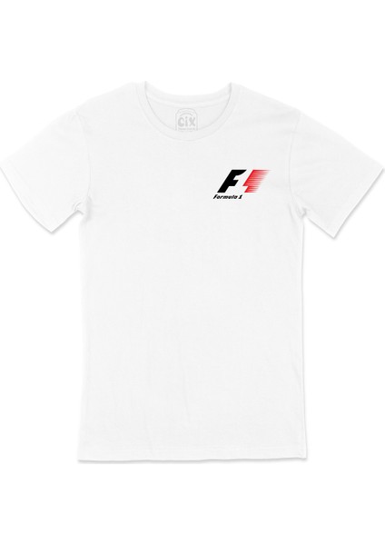 Formula 1 Cep Logo Tasarımlı Beyaz Tişört