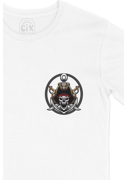 Kuru Kafa Korsan Logo Cep Logo Tasarımlı Beyaz Tişört fiyatları