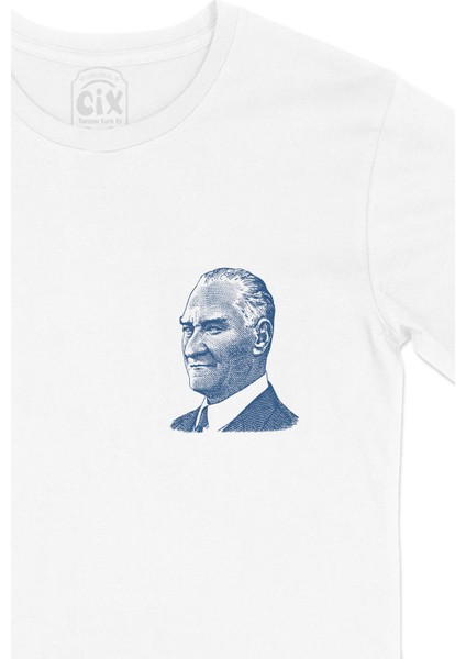 Atatürk Mavi Silüetli Cep Logo Tasarımlı Beyaz Tişört fiyatları