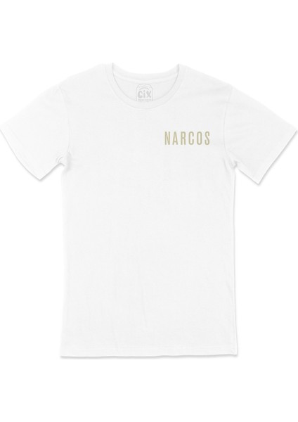 Narcos Orijinal Cep Logo Tasarımlı Beyaz Tişört