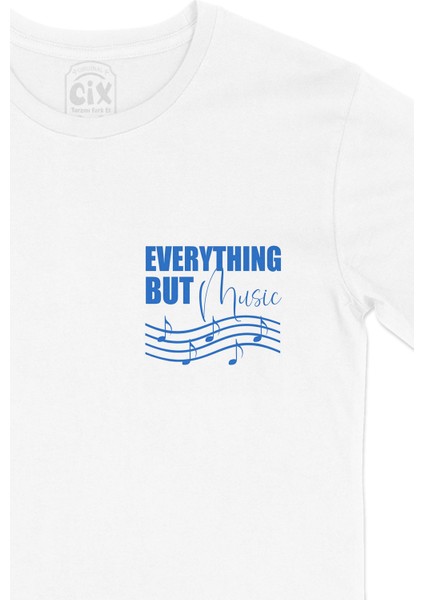 Everything But Music Cep Logo Tasarımlı Beyaz Tişört fiyatları