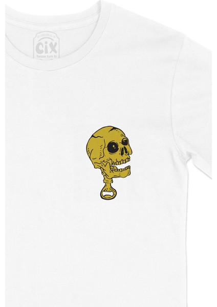 Sarı Kuru Kafa Cep Logo Tasarımlı Beyaz Tişört fiyatları