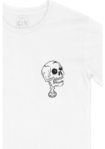 Beyaz Kuru Kafa Cep Logo Tasarımlı Beyaz Tişört fiyatları