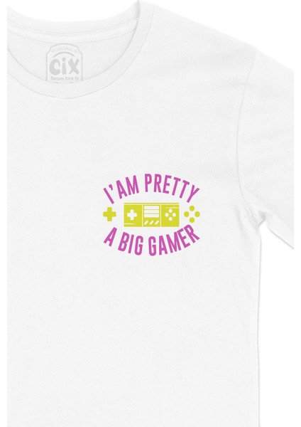 Mor A Big Gamer Cep Logo Tasarımlı Beyaz Tişört fiyatları