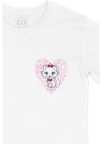 Tatlı Kedicik Cep Logo Tasarımlı Beyaz Tişört fiyatları