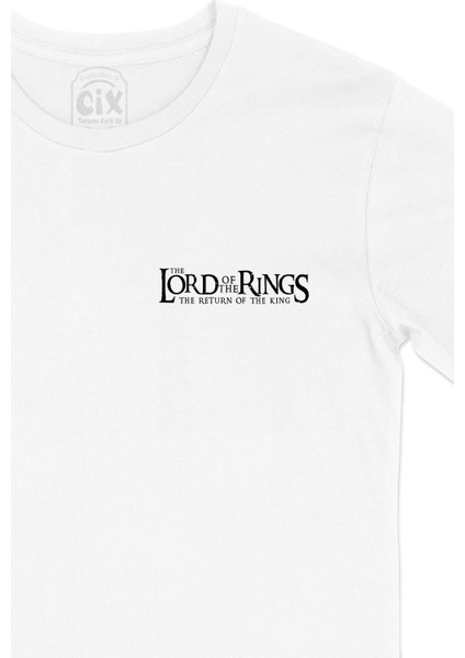 Siyah Lord Of The Rings Return Cep Logo Tasarımlı Beyaz Tişört
