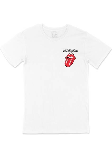 The Rolling Stones Cep Logo Tasarımlı Beyaz Tişört