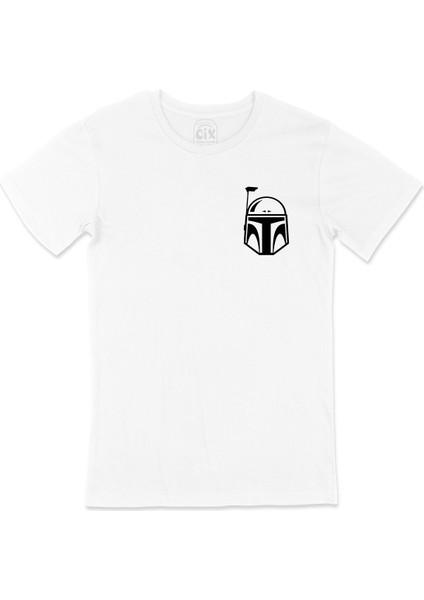Star Wars Boba Fett Cep Logo Tasarımlı Beyaz Tişört