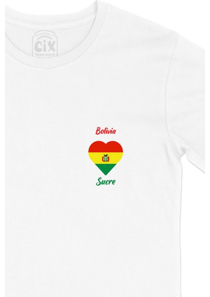 Sucre Bolivya Bayraklı Kalpli Cep Logo Tasarımlı Beyaz Tişört fiyatları
