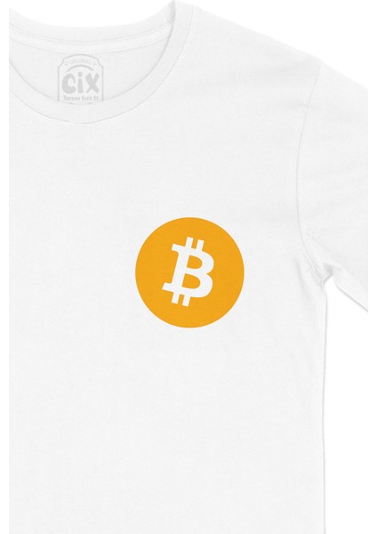 Bitcoin Logolu Cep Logo Tasarımlı Beyaz Tişört fiyatları