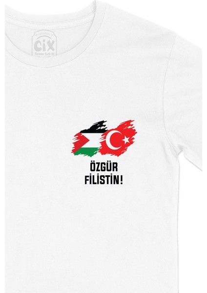 Özgür Filistin Tişört Cep Logo Tasarımlı Beyaz Tişört fiyatları