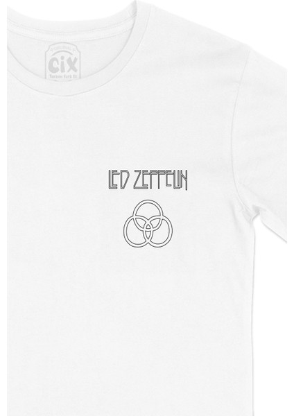 LED Zeppelin John Bonhamb Cep Logo Tasarımlı Beyaz Tişört