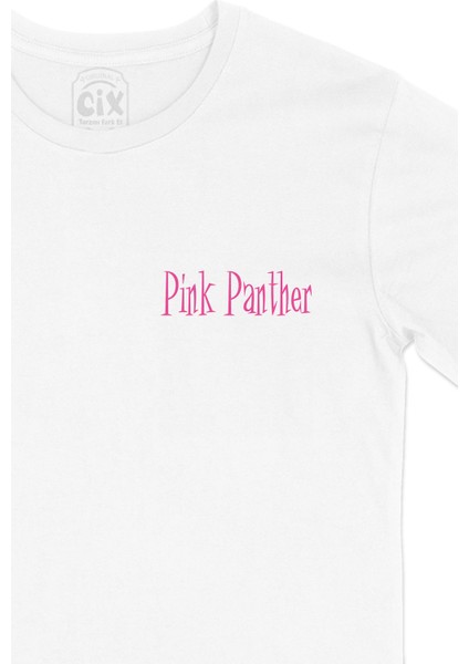 Pembe Panter Cep Logo Tasarımlı Beyaz Tişört fiyatları