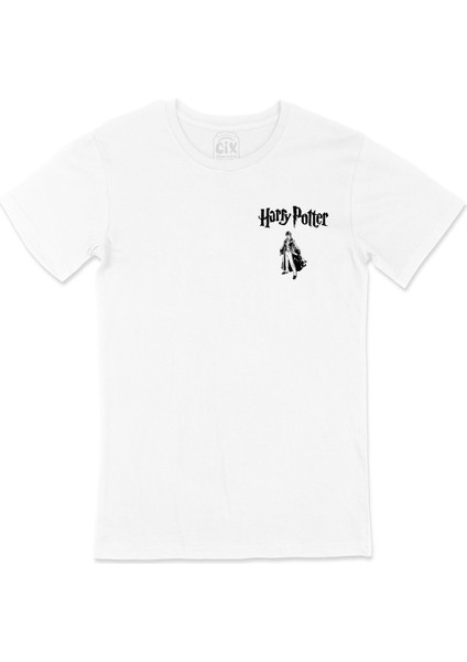 Harry Potter Tasarımlı Cep Logo Tasarımlı Beyaz Tişört