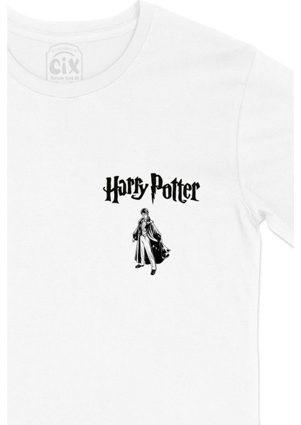 Harry Potter Tasarımlı Cep Logo Tasarımlı Beyaz Tişört