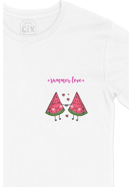 Yaz Aşkı Cep Logo Tasarımlı Beyaz Tişört fiyatları